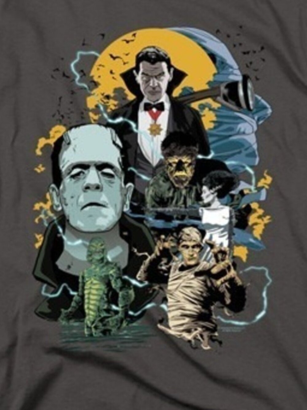 Monster Mash Adult Unisex Halloween Spooky Black Graphic T-Shirt - Picture 2 of 5